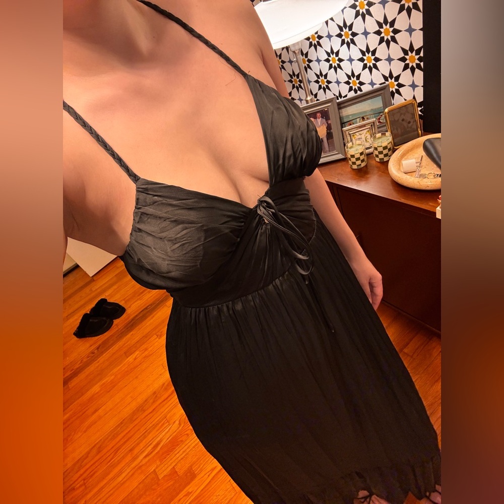SATIN BLACK SLIP MIDI DRESS ZARA - WORN ONCE